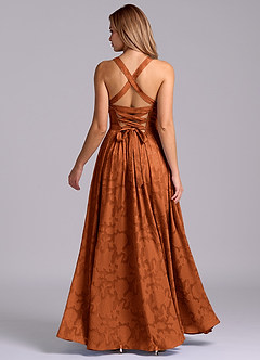 Azazie Francis Robes de demoiselle d'honneur Robe Trapèze en Blumen-Burnout Corset Orange Brûlée image6