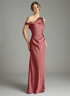 Azazie Emerson Abiti da Damigella Abito Sirena in Raso Elasticizzato a Spalla Scoperta Rosa Antica image5