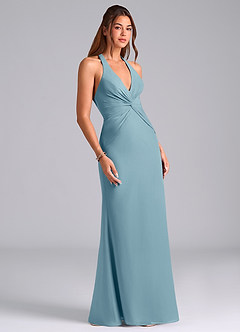 Azazie Valerie Bridesmaid Dresses Moody Blue Mermaid Pleated Chiffon Dress image3