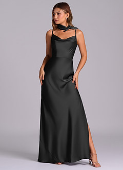 Azazie Yazmine Final Sale Black Mermaid Pleated Stretch Satin Dress image1