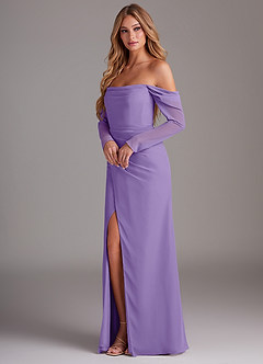 Azazie Hallie Bridesmaid Dresses Tahiti Mermaid Long Sleeve Chiffon Dress image3