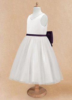 Azazie Seline Flower Girl Dresses Ivory Plum A-Line Bow Tulle Dress image8