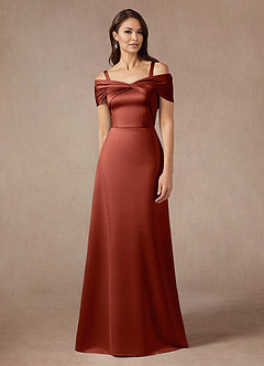 Azazie Amelia Mother of the Bride Dresses Terracotta A-Line Off the Shoulder Stretch Satin Dress image5