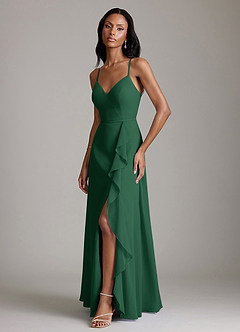 Azazie Naeem Bridesmaid Dresses Dark Green A-Line V-Neck Ruffle Chiffon Dress image5
