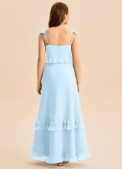 Azazie Tavie Junior Vestido de Azul Cielo de Gasa de Corte en A con Volante image2