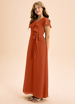 Azazie Lainey Junior Robe Trapèze en Mousseline de soie avec poches Orange Brûlée image3