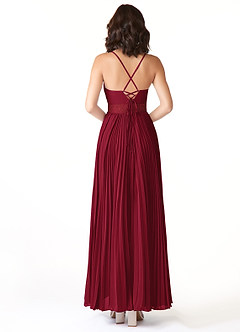 Azazie Devyn Bridesmaid Dresses Burgundy A-Line Corset Chiffon Dress image2