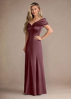 Azazie Auberdeen Mother of the Bride Dresses Sangria Mermaid Pleated Stretch Satin Dress image4