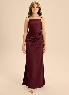 Azazie Renna Junior Vestido de Cabernet de Satén Elástico de Corte En A con Plisado image6