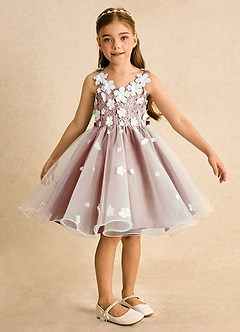 Azazie Junebug vestidos de niña de las flores Vestido de Marfil Rosa De Cedro de Tul de Princesa con Encaje image6