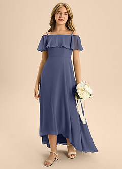 Azazie Maggie Junior Stormy A-Line Off the Shoulder Chiffon Dress image3