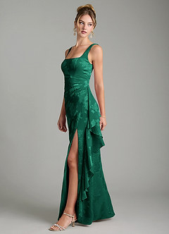 Azazie Veronica Bridesmaid Dresses Emerald Mermaid Pleated Floral Jacquard Burnout Dress image3