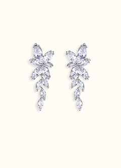 front Aretes Colgantes Tipo Hoja Floral Con Diamantes De Imitación