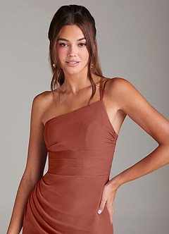 Azazie Eren 신부 들러리 드레스 인어 한쪽 어깨 쉬폰 발목 길이 드레스 image6