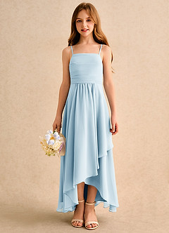 Azazie Twilight Dance Girls Formal Flower Girl Dresses Sky Blue A-Line Pleated Chiffon Dress image3