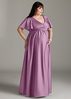 Azazie Verna vestidos de dama de honor de maternidad Vestido de Corte En A Volante Hasta el suelo Satén Elástico image12