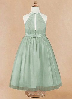 Azazie Honey Blumenmädchenkleider A-Linie Mit Perlen Matte Satin Kleid Agave image9