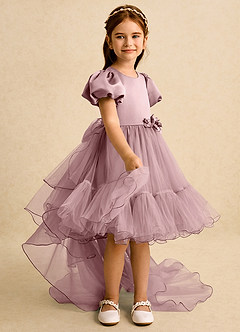 Azazie Cocoa Abiti da Ragazza di Fiori Abito Principessa in Tulle Plissettato Rosa Polverosa image8