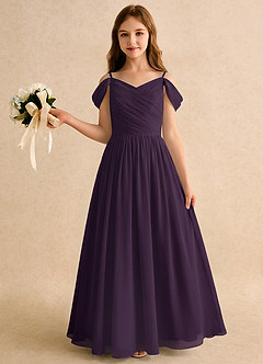 Azazie Chelo Girls Formal Abiti da Ragazza di Fiori Abito A-Line in Chiffon Plissettato Prugna image3