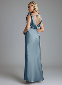 Azazie Adelyn Bridesmaid Dresses Dusty Blue Mermaid Pleated Stretch Satin Dress image3