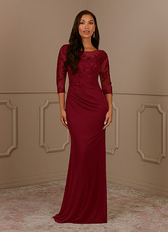 Azazie Fatemah Mother of the Bride Dresses Burgundy Mermaid Scoop Lace Lace Dress image1
