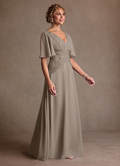 Azazie Milliat Abiti per la Madre della Sposa Abito A-Line in Chiffon Pizzo Taupe image2