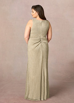 Azazie Tuscon Vestidos para mãe da noiva Vestido Champanhe Ouro de Malha Metálica de Linha A com Ruched image8