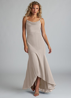 Azazie Summer Bridesmaid Dresses Frost Mermaid Scoop Cowl Chiffon Dress image4