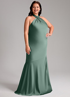 Azazie Lorena Brautjungfernkleider Meerjungfrau-Linie Plissee Stretch-Satin Kleid Eukalyptus image10
