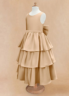 Azazie Margie Flower Girl Dresses Gold A-Line Bow Stretch Satin Dress image6