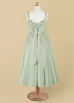 Azazie Cutie Pie Flower Girl Dresses Dusty Sage A-Line Pleated Matte Satin Dress image8