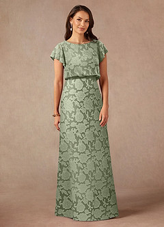 Azazie Lehi Mother of the Bride Dresses Agave A-Line Boatneck Floral Burnout Dress image3