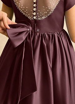 Azazie Toffee Abiti da Ragazza di Fiori Abito Stile Principessa in Raso Opaco Fiocco Sangria image7