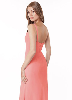Azazie Salma Abiti da Damigella Abito Tubino in Chiffon Spacco Laterale Corallo image4