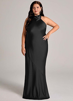 Azazie Velli Bridesmaid Dresses Black Mermaid High Neck Stretch Satin Dress image6