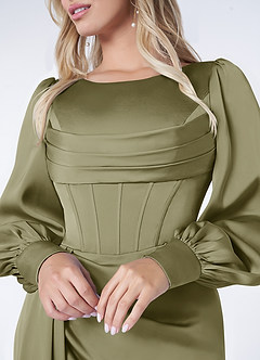 Azazie Raye Bridesmaid Dresses Pistachio Mermaid Long Sleeve Stretch Satin Dress image5
