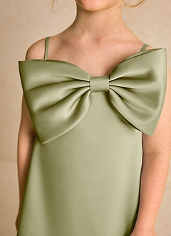 Azazie Kiwi Flower Girl Dresses Moss Green A-Line Spaghetti Strap Matte Satin Dress image6