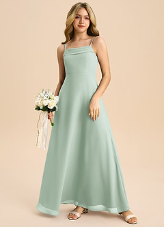 Azazie Anselie Junior Agave A-Line Off the Shoulder Chiffon Dress image7