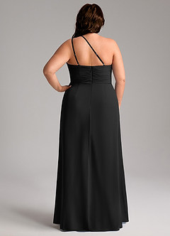 Azazie Eren Robes de demoiselle d'honneur Robe Fourreau en Mousseline de soie Ue épaule Noir image9