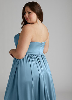Azazie Morana Bridesmaid Dresses Steel Blue A-Line Off the Shoulder Stretch Satin Convertible Dress image20