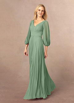 Azazie Zahara Mother of the Bride Dresses Matcha A-Line V-Neck Pleated Chiffon Dress image3