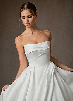 Azazie Suki Wedding Dresses Diamond White Ball-Gown Off the Shoulder Satin Dress image4