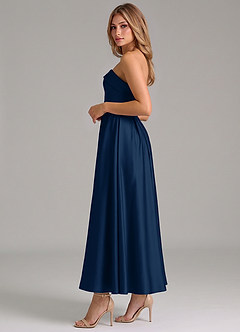 Azazie Lucienne Bridesmaid Dresses Dark Navy A-Line Pleated Stretch Satin Dress image3