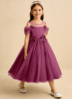 Azazie Juni Flower Girl Dresses Mulberry Ball-Gown Pleated Tulle Dress image6