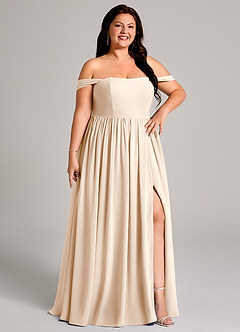 Azazie Calianna Brautjungfernkleider Wandelbar A-Linie Schulterfrei Chiffon Kleid Alabaster Weiß image4