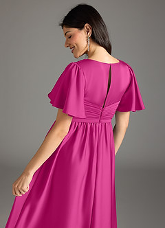 Azazie Verna Maternity Bridesmaid Dresses A-Line Ruched Stretch Satin Floor-Length Dress image8