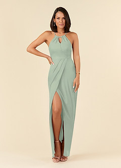 Azazie Hadid Mère de la mariée Robes Robe Fourreau en Maille Plissée Vert Sauge image3