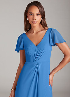 Azazie Soren Bridesmaid Dresses Blue Jay A-Line Ruched Chiffon Dress image6