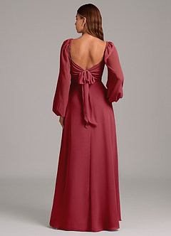 Azazie Annistyn Bridesmaid Dresses Pomegranate A-Line Long Sleeve Chiffon Dress image7