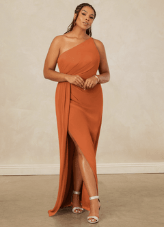 Christian Siriano Bridal for Azazie 1003 Bridesmaid Dresses Cinnamon Sheath One Shoulder Chiffon Dress image8
